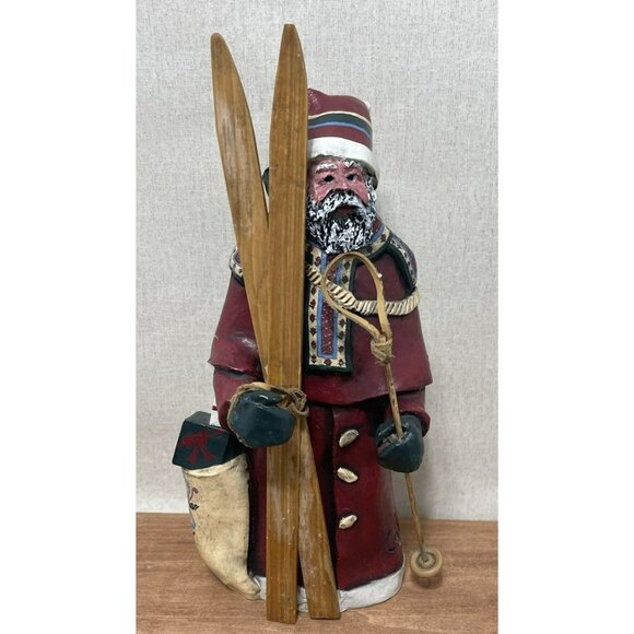 11 Large NORDIC Santa Claus Collectible Figurine with Skis Unmarked Odd - Picture 2 of 11